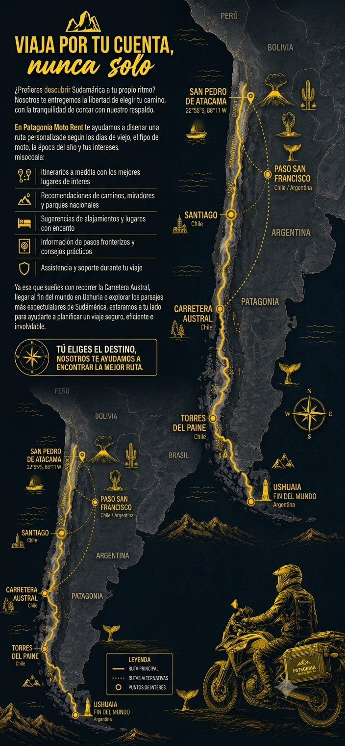 patagonia moto rent, viaja por tu cuenta, renta de vehiculos, rutas por el mundo